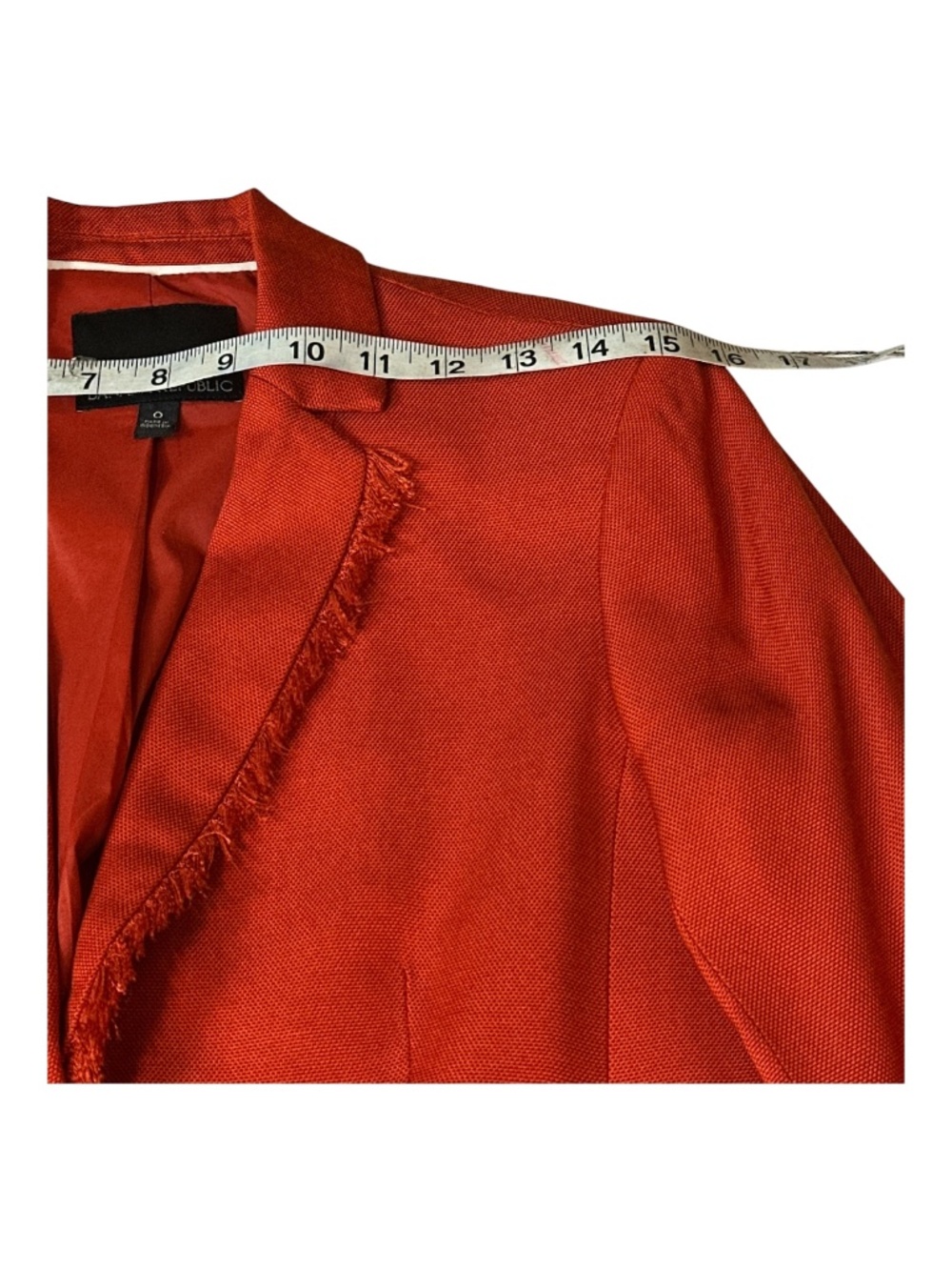 Banana Republic Red Raw Cut Fringe Blazer Tailored One Button Jacket Size 0 - Picture 4 of 11